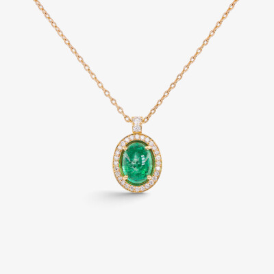Collier Aura or rose, émeraude & diamants
