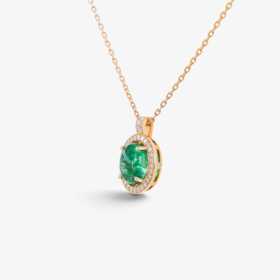 Collier Aura or rose, émeraude & diamants