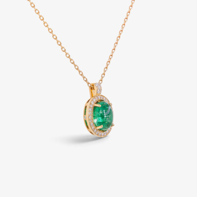 Collier Aura or rose, émeraude & diamants