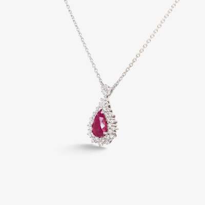 Collier Pompadour or blanc, rubis & diamants