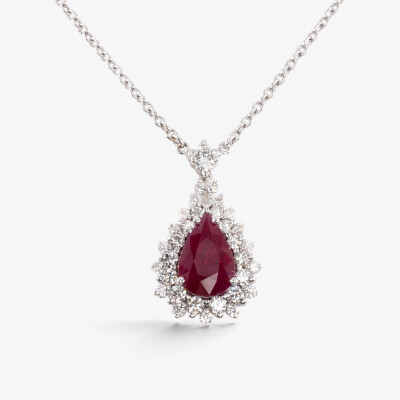 Collier Pompadour or blanc, rubis & diamants