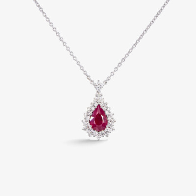 Collier Pompadour or blanc, rubis & diamants
