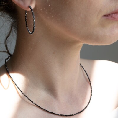 Collier Mirage or blanc & diamants noirs