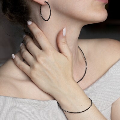 Collier Mirage or blanc & diamants noirs