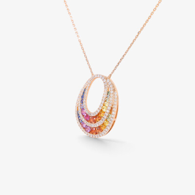 Collier Rainbow or rose & saphirs multicolores