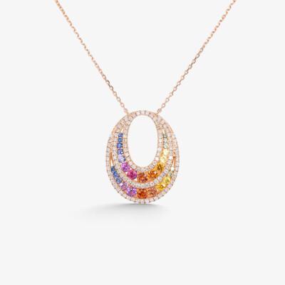 Collier Rainbow or rose & saphirs multicolores