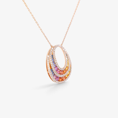 Collier Rainbow or rose & saphirs multicolores