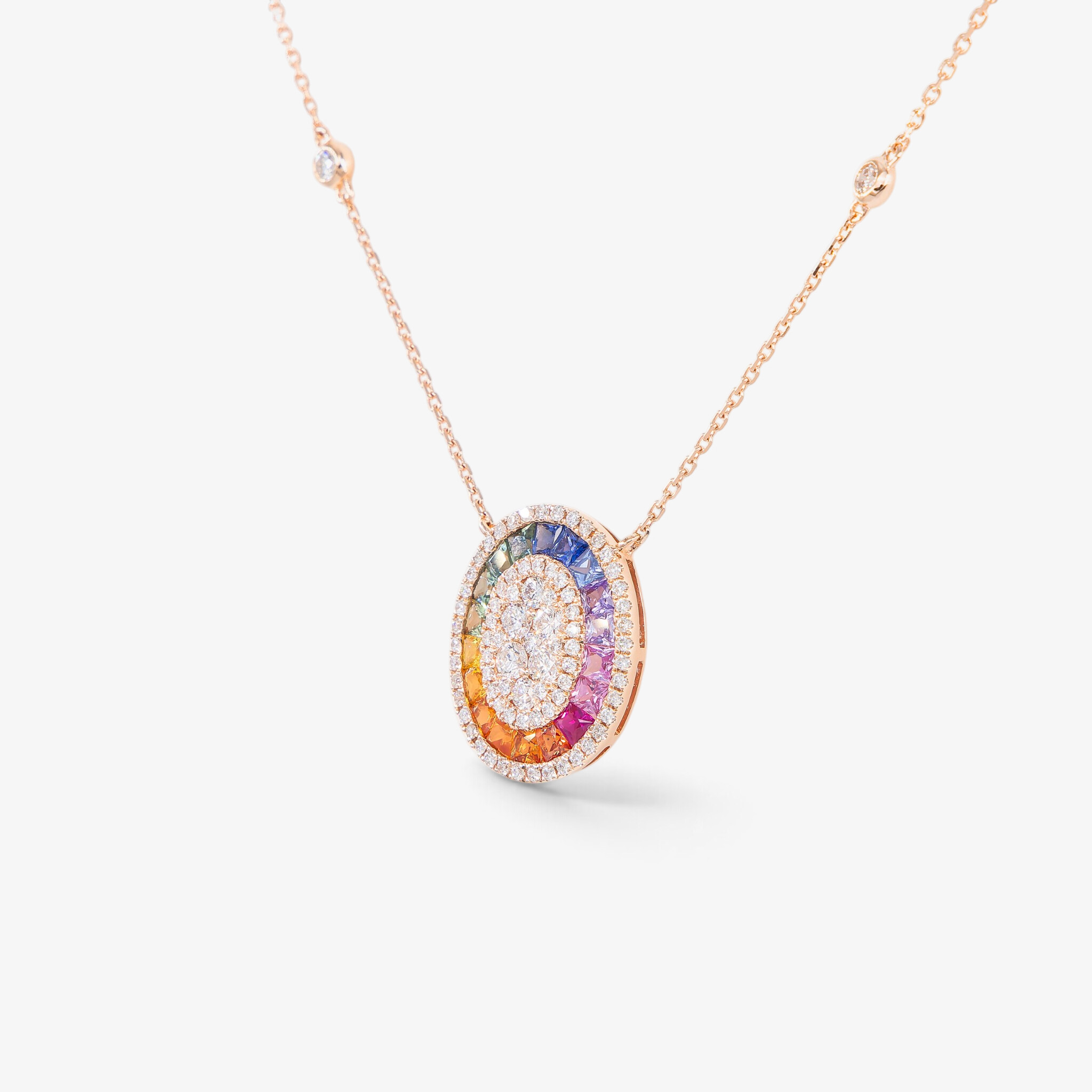 Collier Rainbow Ovale or rose & saphirs multicolores vue 2