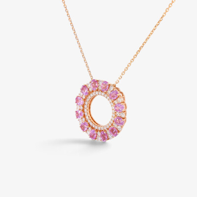 Collier Spring or rose, saphirs & diamants