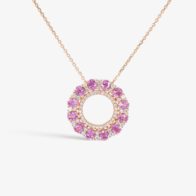 Collier Spring or rose, saphirs & diamants