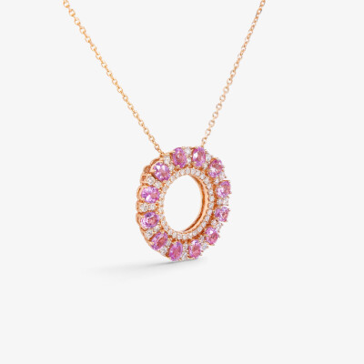 Collier Spring or rose, saphirs & diamants