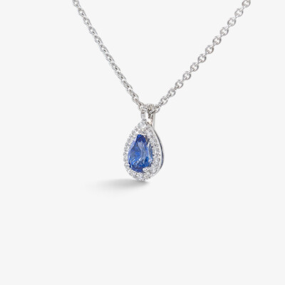 Collier Louis XV or blanc, saphir & diamants
