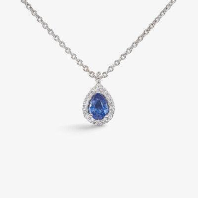 Collier Louis XV or blanc, saphir & diamants
