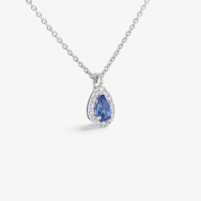 Collier Louis XV or blanc, saphir & diamants