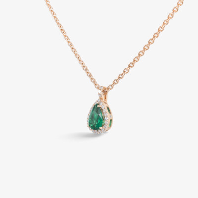 Collier Louis XV or rose, émeraude & diamants