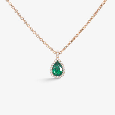 Collier Louis XV or rose, émeraude & diamants