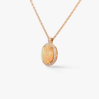 Collier Aura or rose, opale & diamants