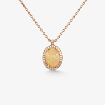 Collier Aura or rose, opale & diamants