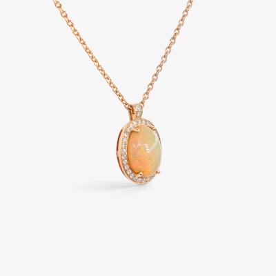 Collier Aura or rose, opale & diamants