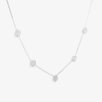 Collier Dame de Trèfle or blanc & diamants