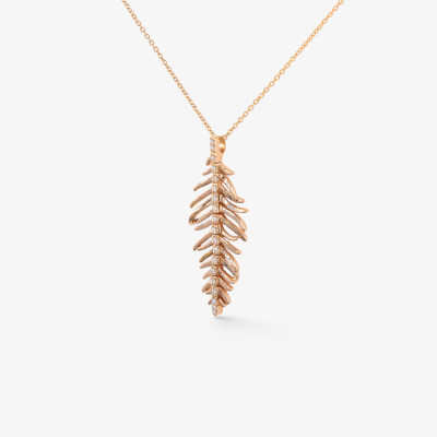 Collier Plume or rose & diamants