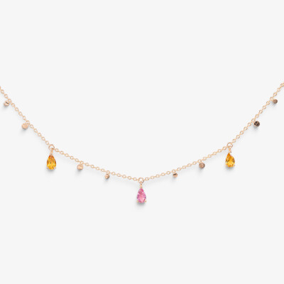 Collier India or rose & pierres fines