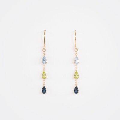 Boucles d'oreilles India or jaune & pierres fines