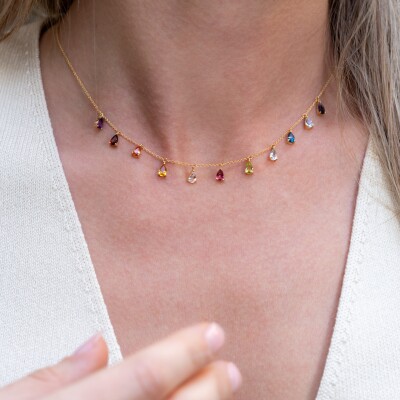 Collier India or jaune & pierres fines