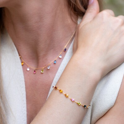 Collier India or jaune & pierres fines