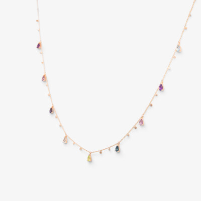 Collier India or rose & pierres fines