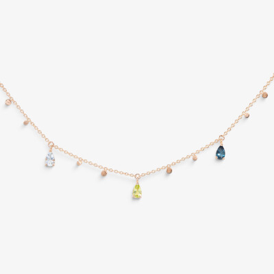 Collier India or rose & pierres fines