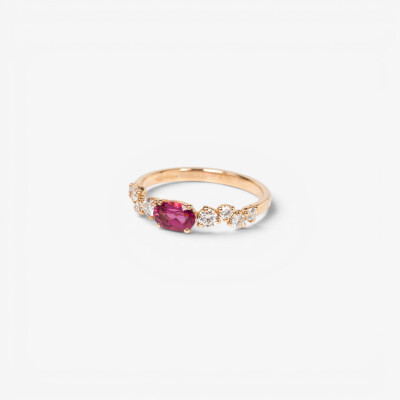 Bague Babylone or rose, rubellite & diamants