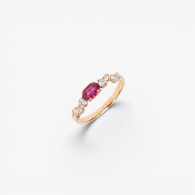 Bague Babylone or rose, rubellite & diamants