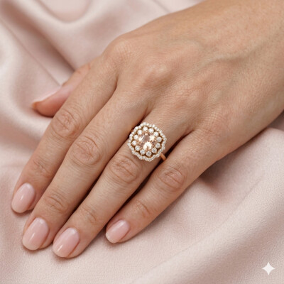 Bague Chambord or rose, morganite & diamants