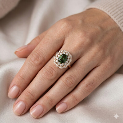 Bague Chambord or rose, tourmaline & diamants
