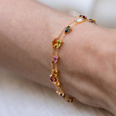 Bracelet India or rose & pierres fines