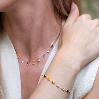 Bracelet India or jaune & pierres fines