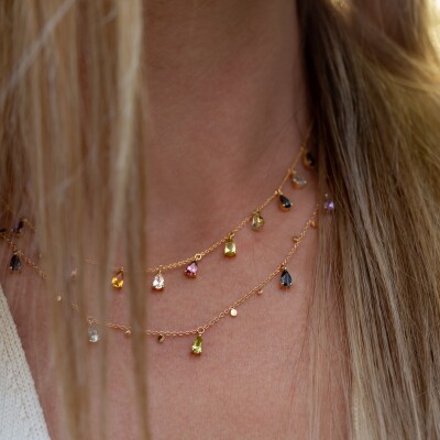 Collier India or rose & pierres fines
