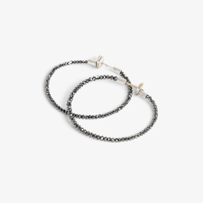 Créoles Mirage or blanc & diamants noirs