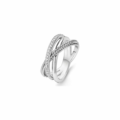 Bague Ti Sento 3 rangs entrelacés en argent rhodié et oxydes de zirconium, taille 56