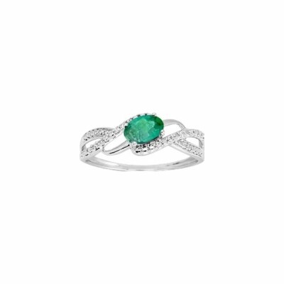 Bague en or blanc, émeraude et diamants