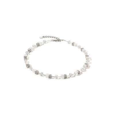 Collier Coeur de Lion GeoCUBE Iconic Nature en acier, cristal de roche, cristaux Swarovski et strass