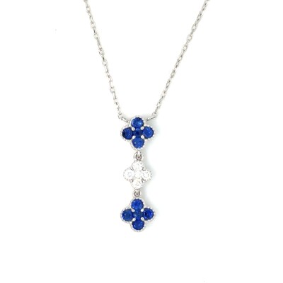 Collier en or blanc, saphirs et diamants trèfles