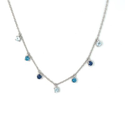 Collier en or blanc, saphirs et topazes