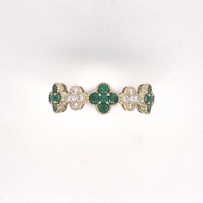 Bague en or jaune 750/1000 émeraudes et diamants