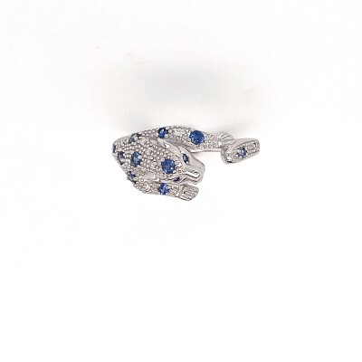 Bague panthère en or blanc 750/1000, diamants et saphirs