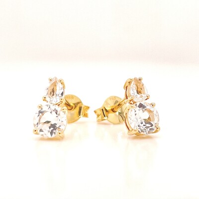 Boucles d'oreilles en or jaune 750/1000 et topazes blanches