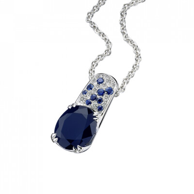 Collier en or blanc 750/1000, saphirs et diamants