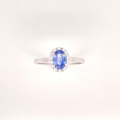 Bague ma petite colombe bleue saphir ceylan et diamants