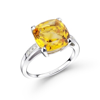 Bague Mauboussin petit visage d'amour or blanc diamants et citrine